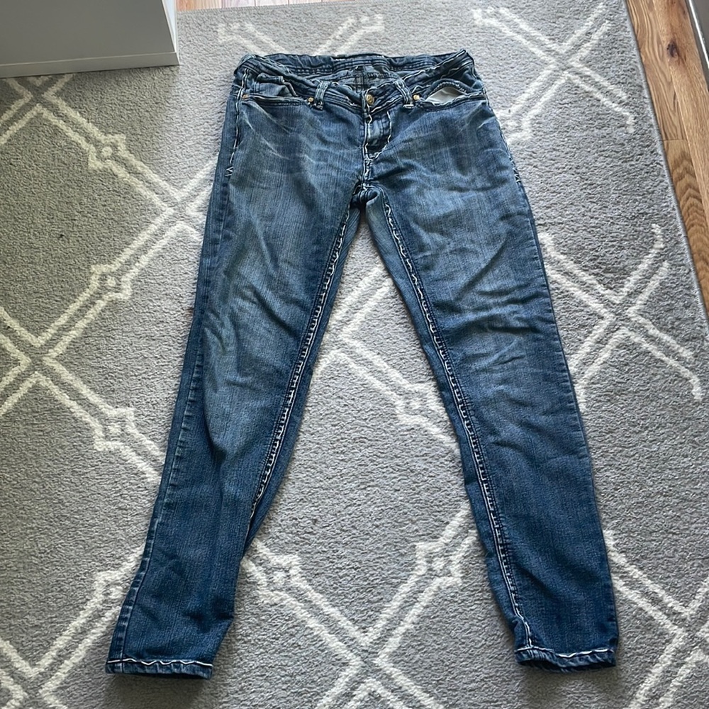 Old Skool embroidered blue jeans